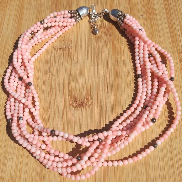 Jay King DTR mine finds 925 Sterling silver Angel Skin Coral 8 strand necklace - Picture 7 of 9